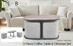 3 Piece Set Coffee Table & Ottoman Wood Side End Table Industrial - Cream/Grey