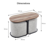 3 Piece Set Coffee Table & Ottoman Wood Side End Table Industrial - Dark Grey