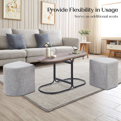 3 Piece Set Coffee Table & Ottoman Wood Side End Table Industrial - Dark Grey