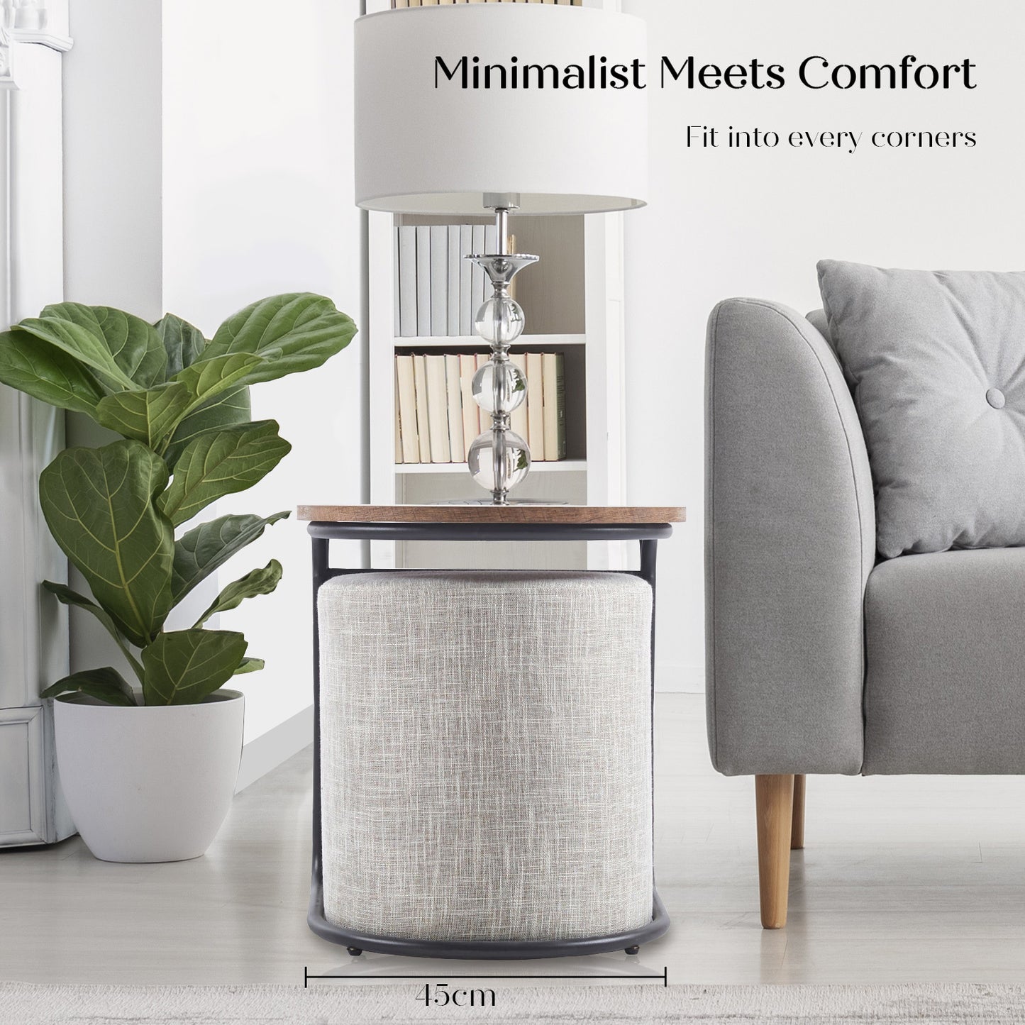 3 Piece Set Coffee Table & Ottoman Wood Side End Table Industrial - Dark Grey