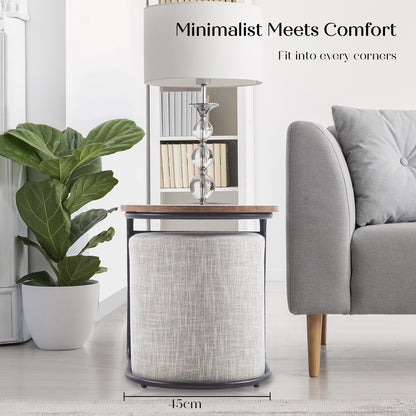 3 Piece Set Coffee Table & Ottoman Wood Side End Table Industrial - Dark Grey