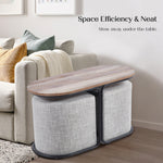 3 Piece Set Coffee Table & Ottoman Wood Side End Table Industrial - Dark Grey