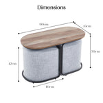 3 Piece Set Coffee Table & Ottoman Wood Side End Table Industrial - Dark Grey