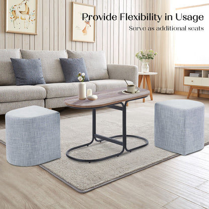 3 Piece Set Coffee Table & Ottoman Wood Side End Table Industrial - Dark Grey