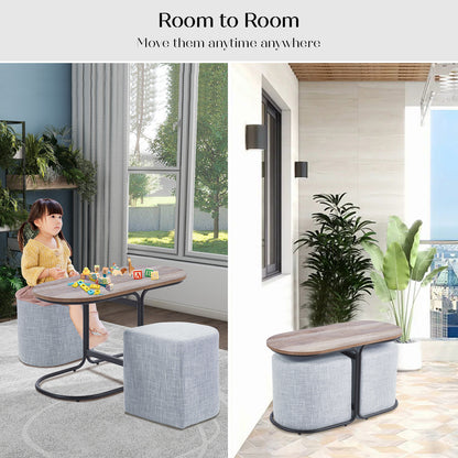 3 Piece Set Coffee Table & Ottoman Wood Side End Table Industrial - Dark Grey