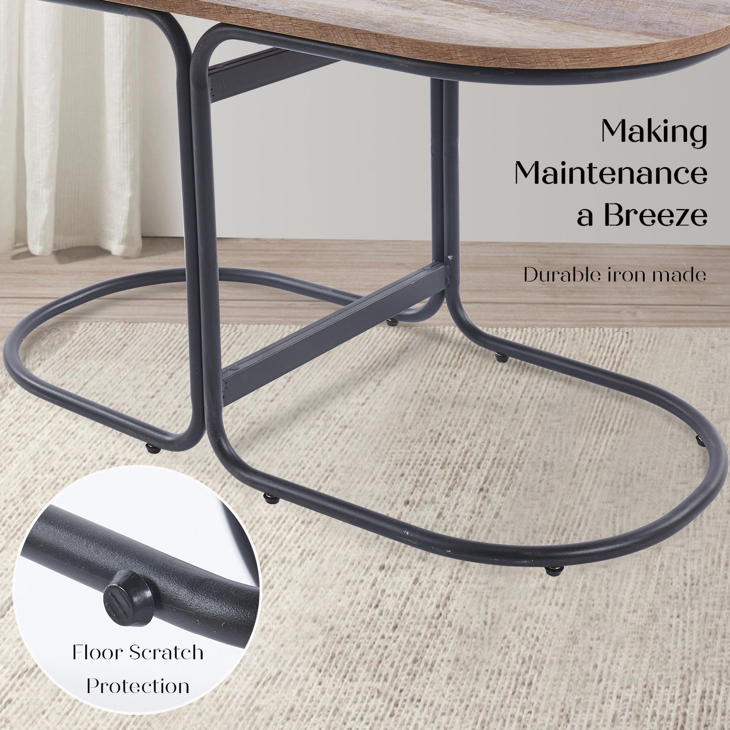 3 Piece Set Coffee Table & Ottoman Wood Side End Table Industrial - Dark Grey