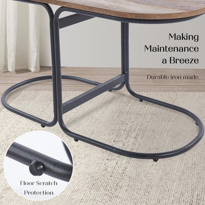 3 Piece Set Coffee Table & Ottoman Wood Side End Table Industrial - Dark Grey
