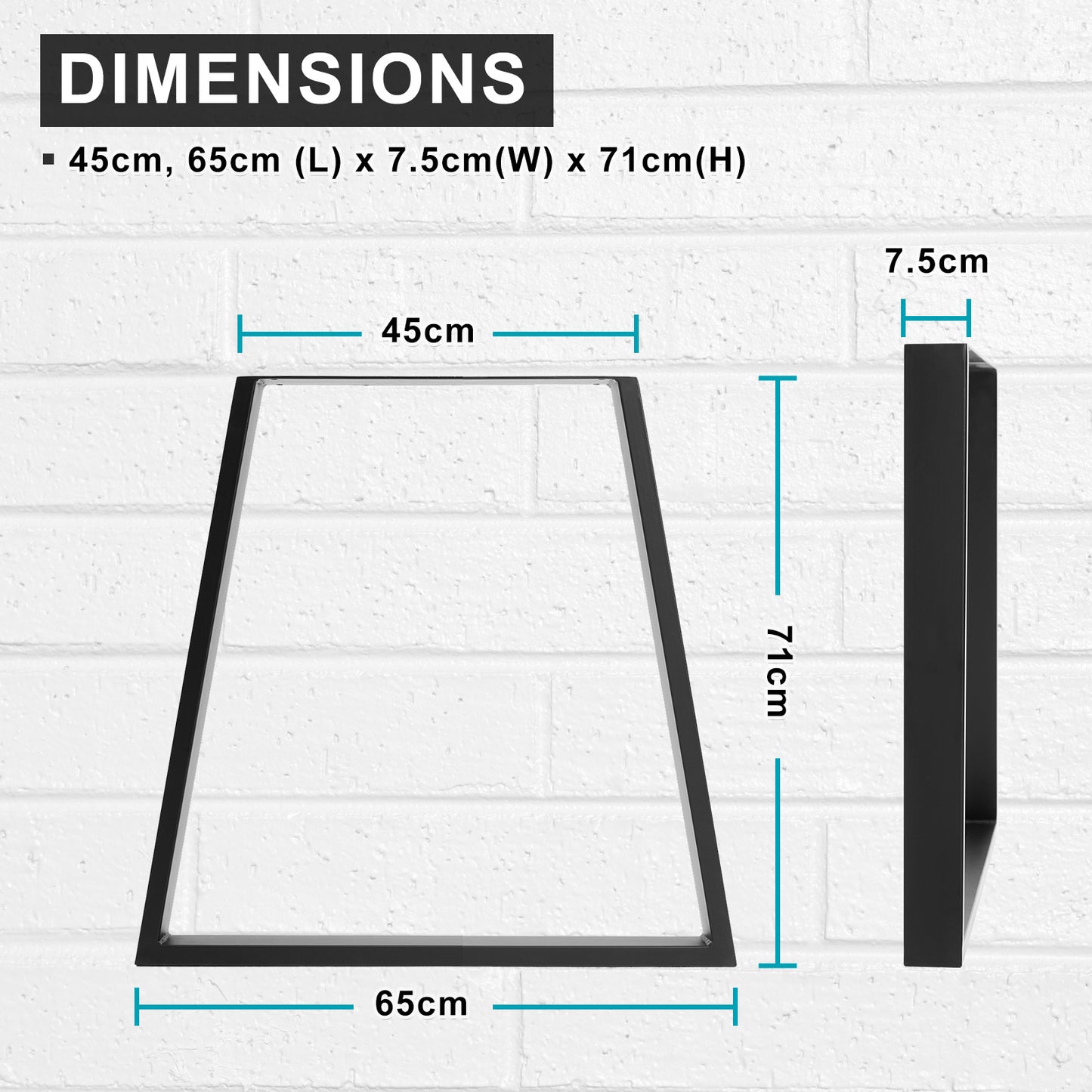 2 Set 45 X 65 X 71Cm Black Coffee Dining Table Legs Bench Trapezium Diy Steel Metal