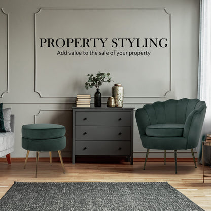 Velvet Armchair Ottoman Set Green 63x73x74cm