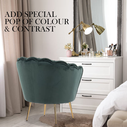 Velvet Armchair Ottoman Set Green 63x73x74cm