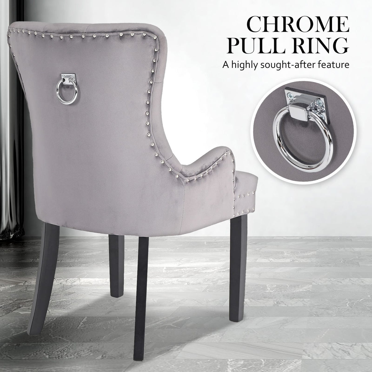 Velvet Dining Chair Grey 61x54x93cm