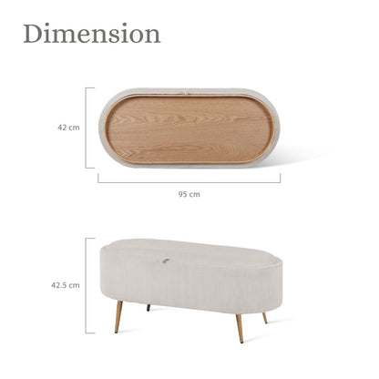 Storage Ottoman Cream Fabric 95x42x42.5cm