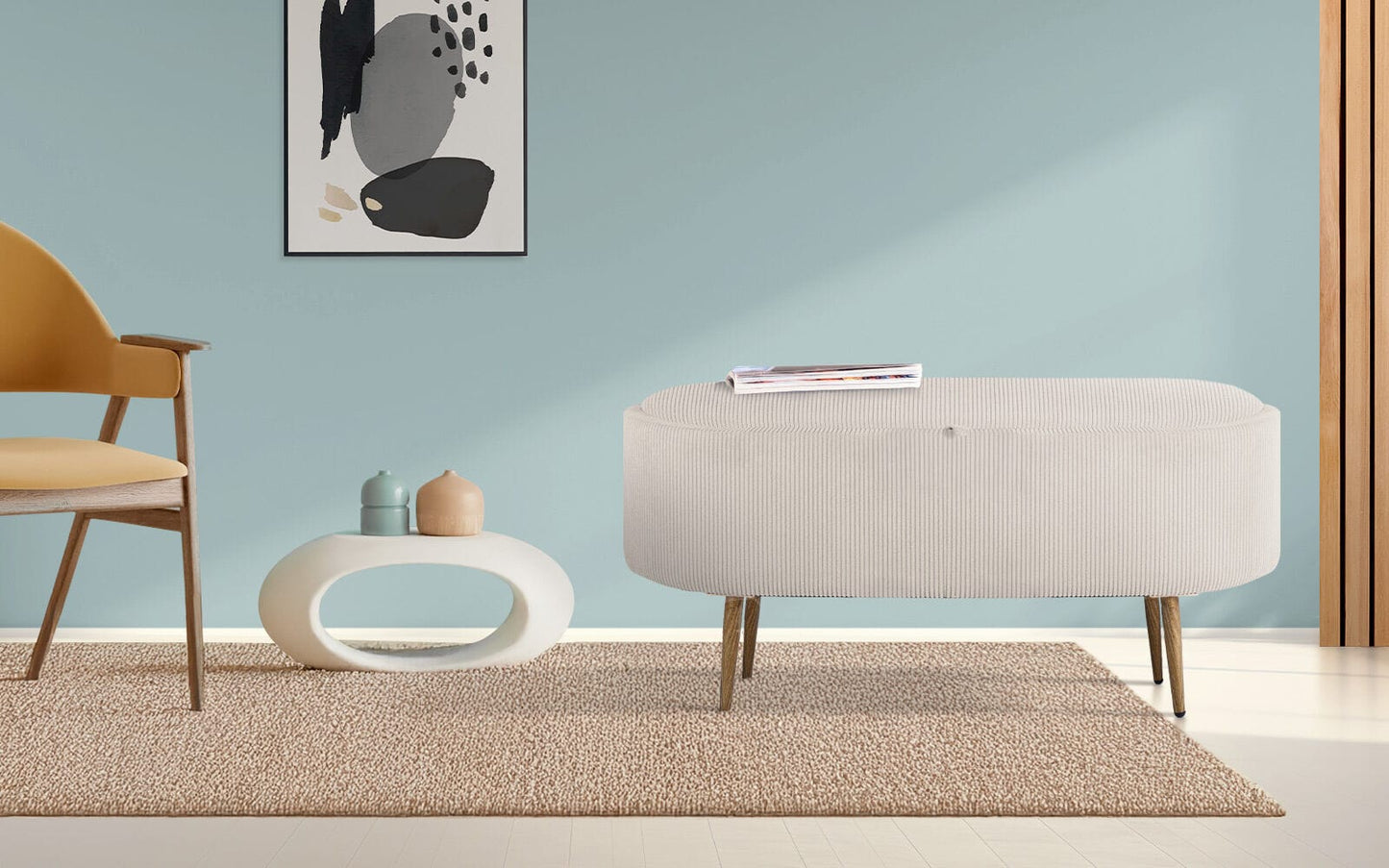Storage Ottoman Cream Fabric 95x42x42.5cm