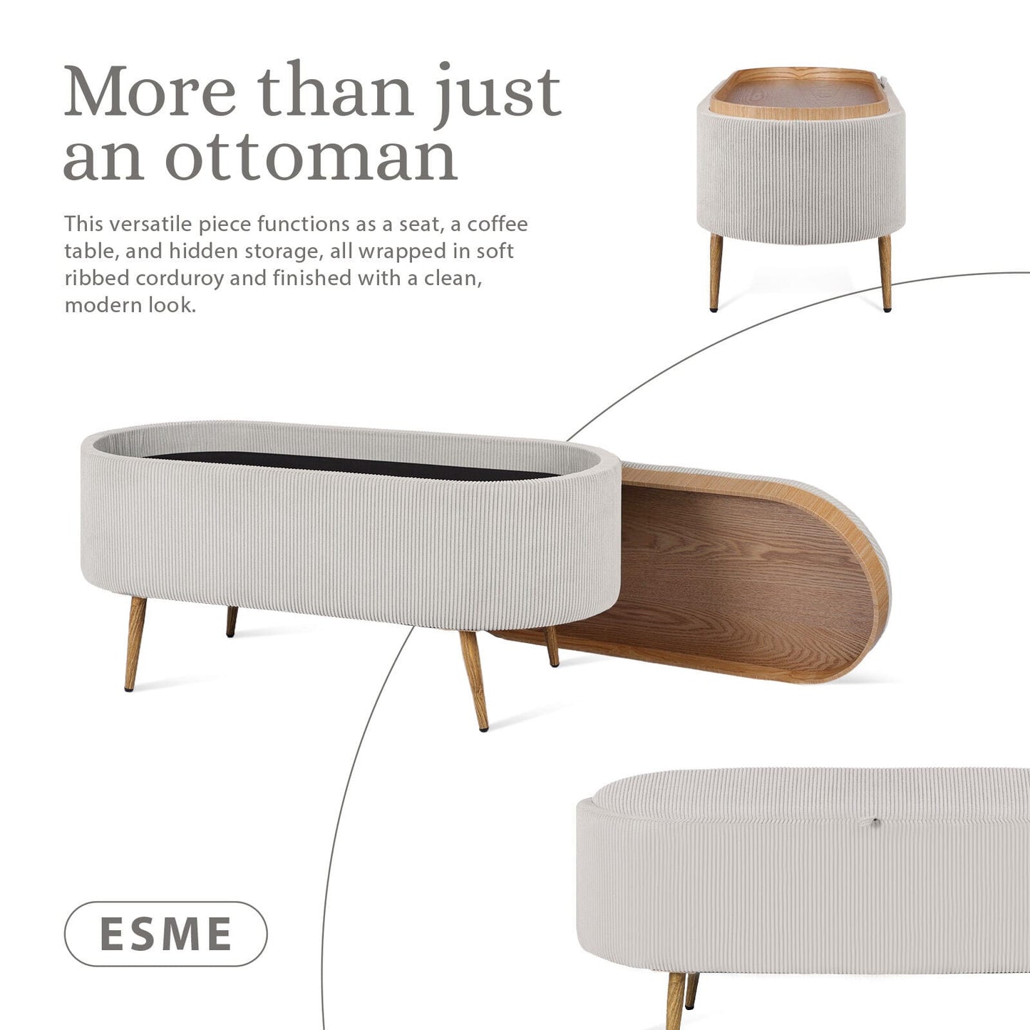 Storage Ottoman Cream Fabric 95x42x42.5cm