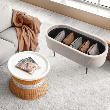 Storage Ottoman Cream Fabric 95x42x42.5cm