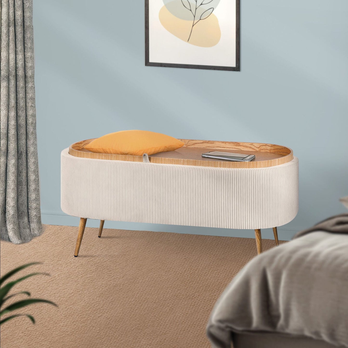 Storage Ottoman Cream Fabric 95x42x42.5cm
