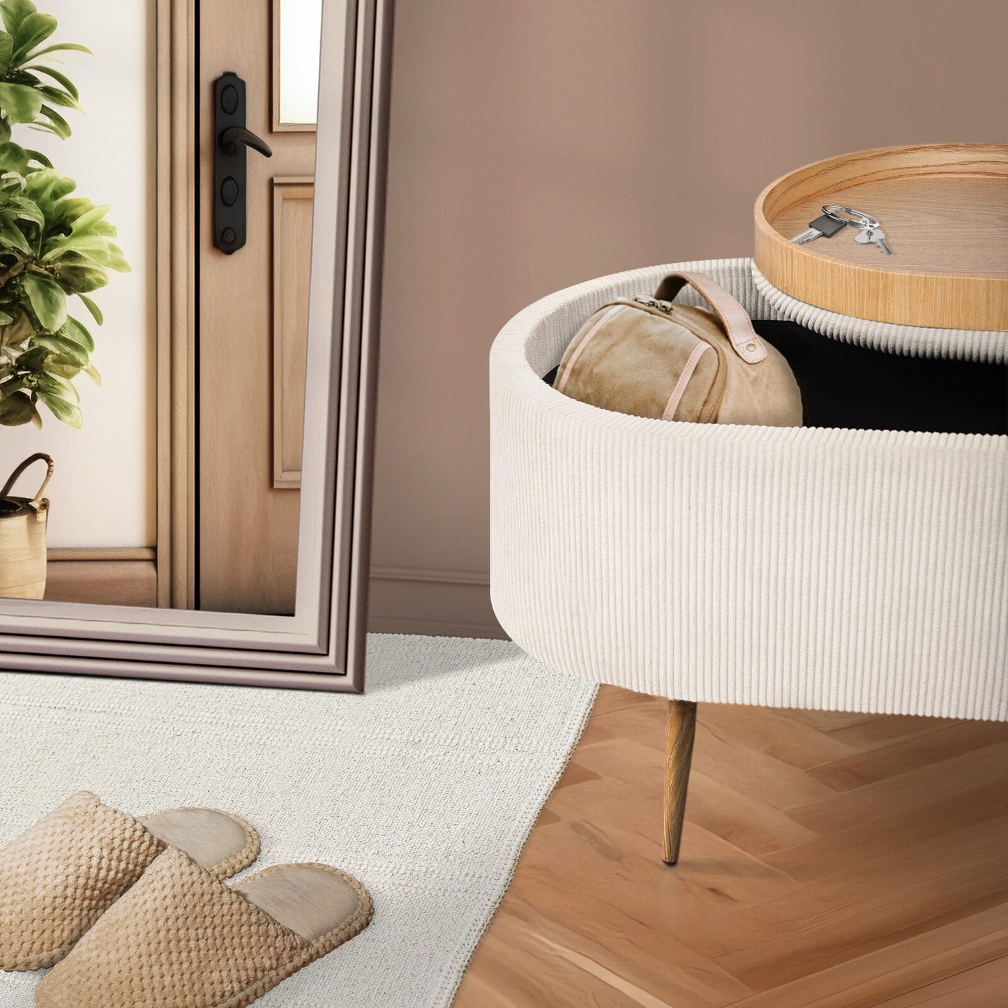 Storage Ottoman Cream Fabric 95x42x42.5cm