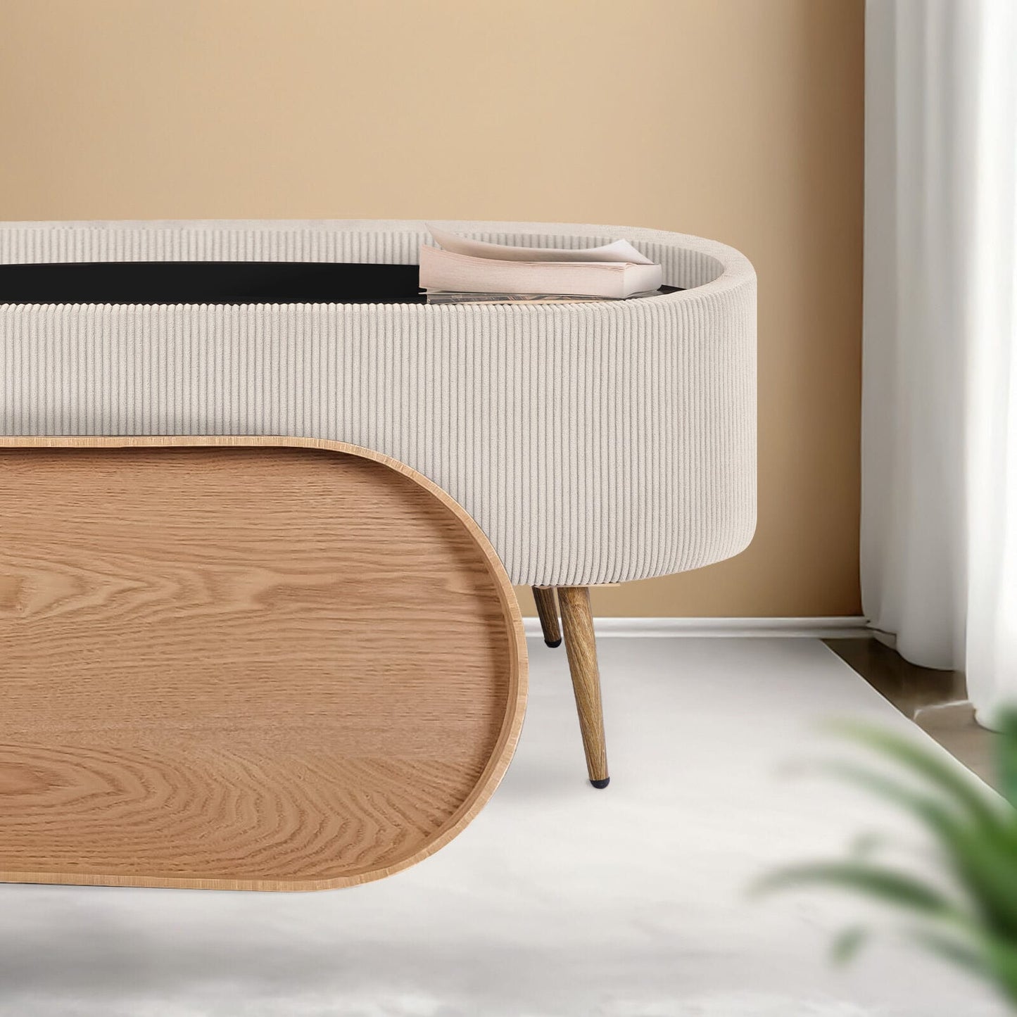 Storage Ottoman Cream Fabric 95x42x42.5cm