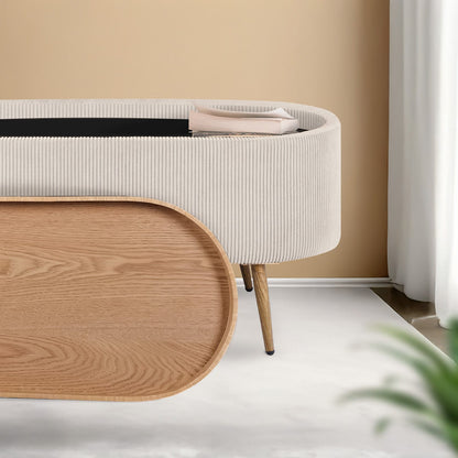 Storage Ottoman Cream Fabric 95x42x42.5cm