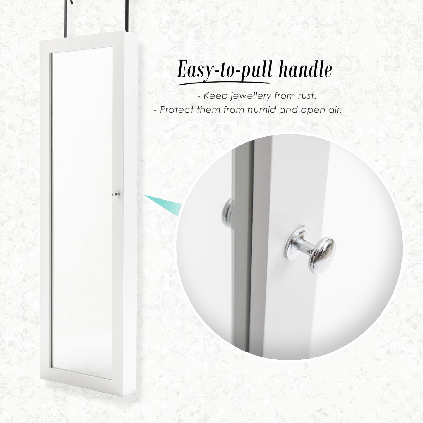 120Cm White Wall Mount Mirror Jewellery Cabinet Storage Organiser Wallis