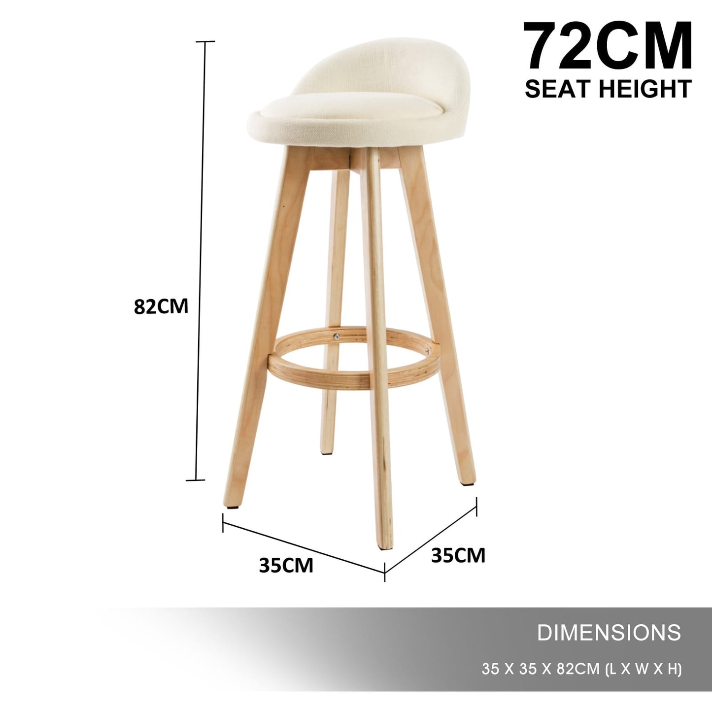 Bar Stool Beige Fabric 35x35x82cm