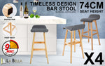 4 Set 74Cm Grey Wooden Bar Stool Sophia Fabric