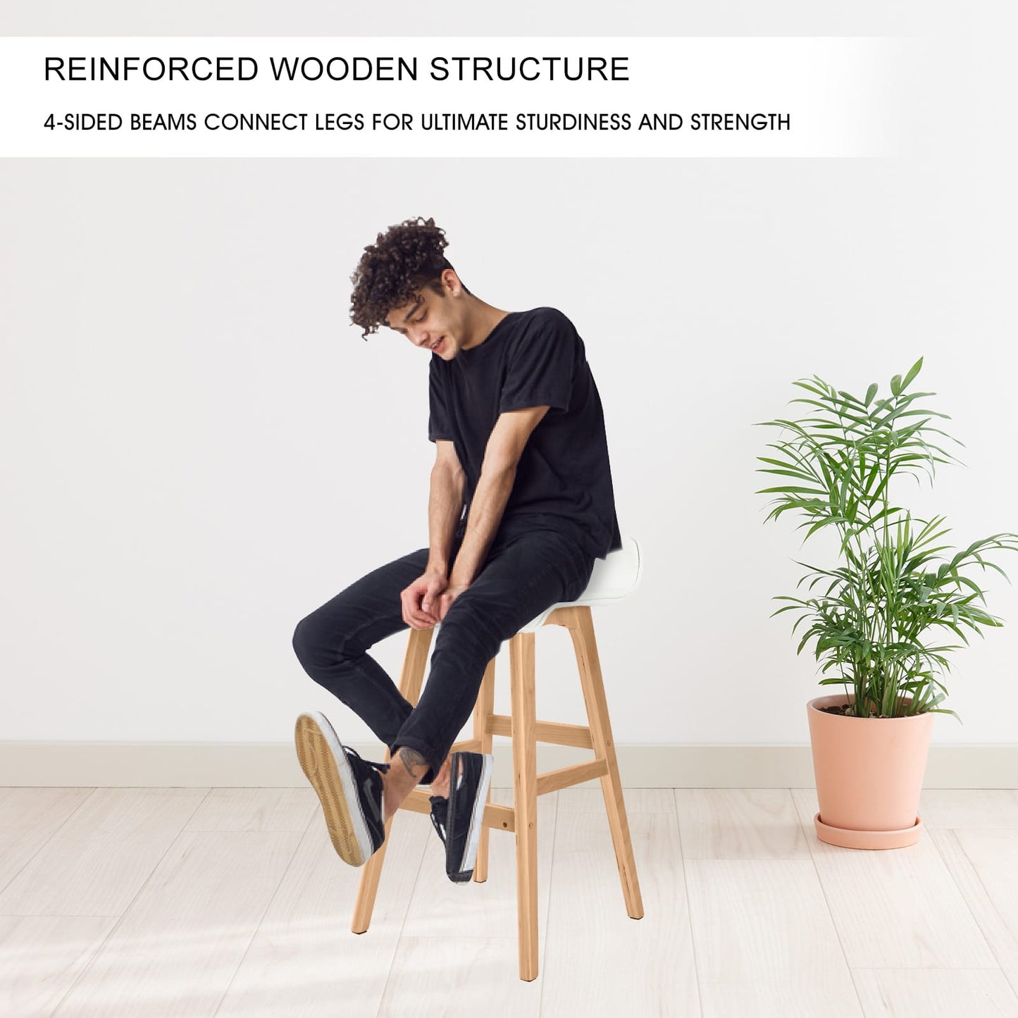 White Bar Stool Leather 40.5x41.5x75.5cm