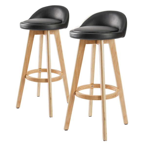  2X Wooden Bar Stool Dining Chair Leather LEILA 72cm BLACK