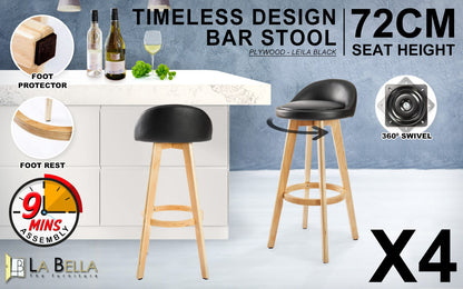 Bar Stool Leather Black 35x35x82cm