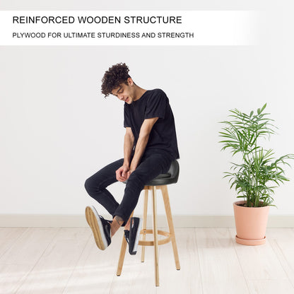 Bar Stool Leather Black 35x35x82cm