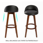 4X Wooden Bar Stool Dining Chair Leather LEILA 72cm BLACK BROWN