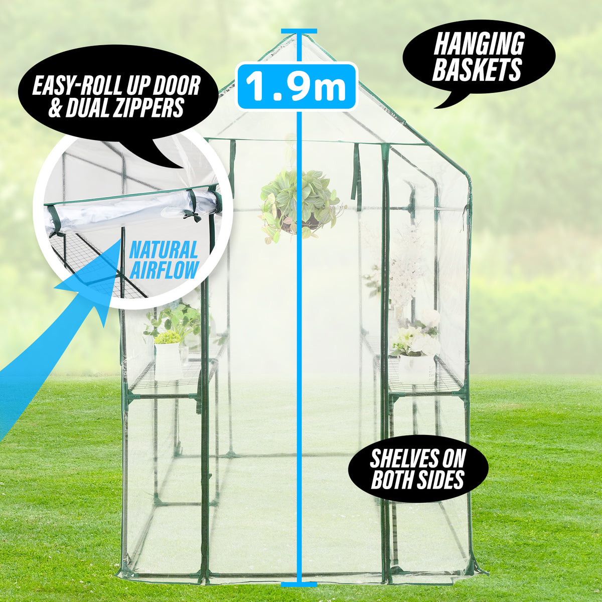 Apex 1.9X1.2X1.9M Garden Greenhouse Walk-In Shed Pvc