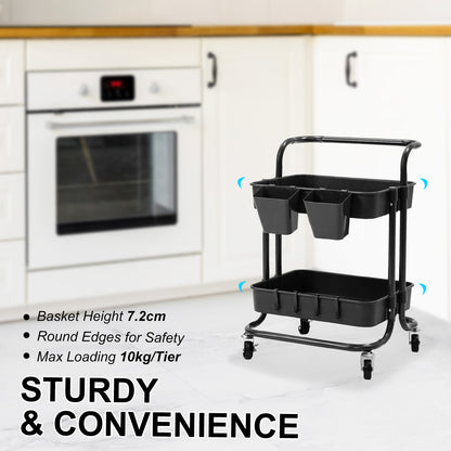 3/2 Tier Trolley Cart Storage Utility Rack Organizer Swivel Kitchen