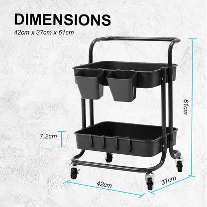 3/2 Tier Trolley Cart Storage Utility Rack Organizer Swivel Kitchen