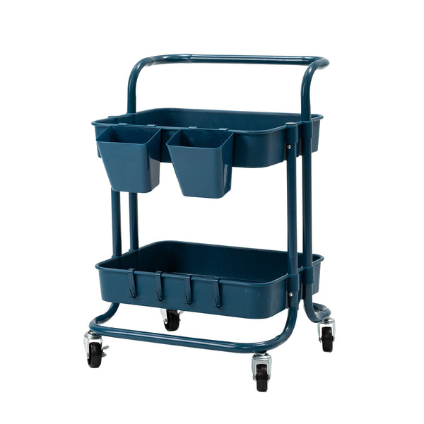  2 Tier Blue Trolley Cart Storage Utility Rack Organiser Swivel Kitchen