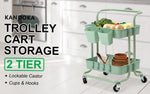 2 Tier Green Trolley Cart Storage Utility Rack Organiser Swivel Kitchen
