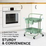 3/2 Tier Trolley Cart Storage Utility Rack Organizer Swivel Kitchen