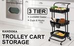 3/2 Tier Trolley Cart Storage Utility Rack Organizer Swivel Kitchen