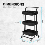 Trolley Cart Storage Utility Rack Shelf Organiser Swivel Kitchen 3 Tier BLACK