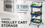 3 Tier Blue Trolley Cart Storage Utility Rack Organiser Swivel Kitchen