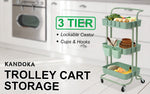 3 Tier Green Trolley Cart Storage Utility Rack Organiser Swivel Kitchen
