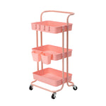 3 Tier Pink Trolley Cart Storage Utility Rack Organiser Swivel Kitchen