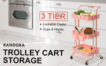 3/2 Tier Trolley Cart Storage Utility Rack Organizer Swivel Kitchen