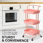3 Tier Pink Trolley Cart Storage Utility Rack Organiser Swivel Kitchen