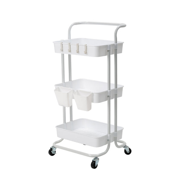  Trolley Cart Storage Utility Rack Shelf Organiser Swivel Kitchen 3 Tier White