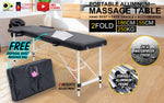 Black Portable Beauty Massage Table Bed Therapy Waxing 2 Fold 55Cm Aluminium