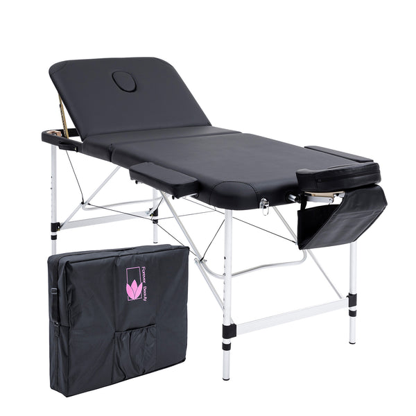  Black Portable Beauty Massage Table Bed Therapy Waxing 3 Fold 70Cm Aluminium