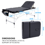 Black Portable Beauty Massage Table Bed Therapy Waxing 3 Fold 70Cm Aluminium