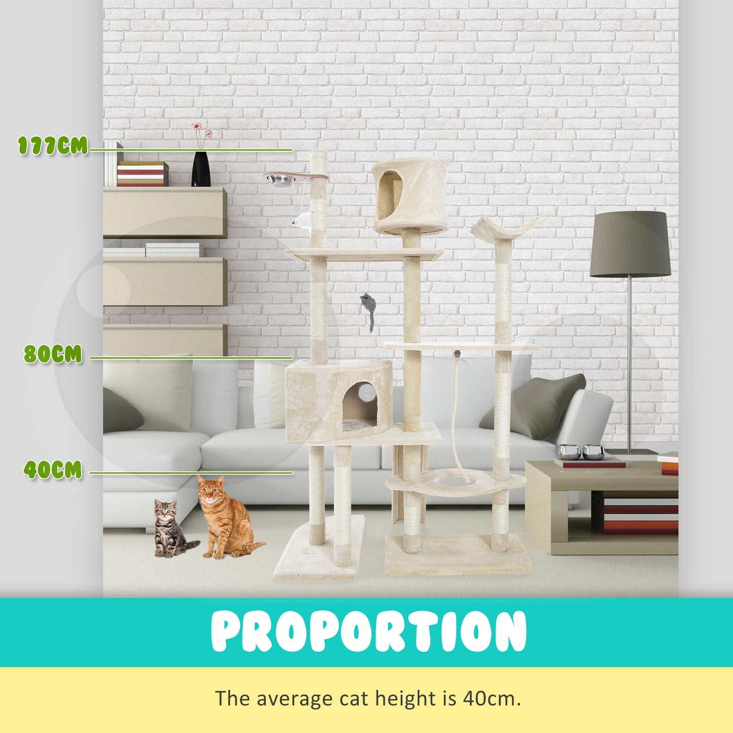 Cat Tree Multi Level Scratcher Danie 170Cm Beige