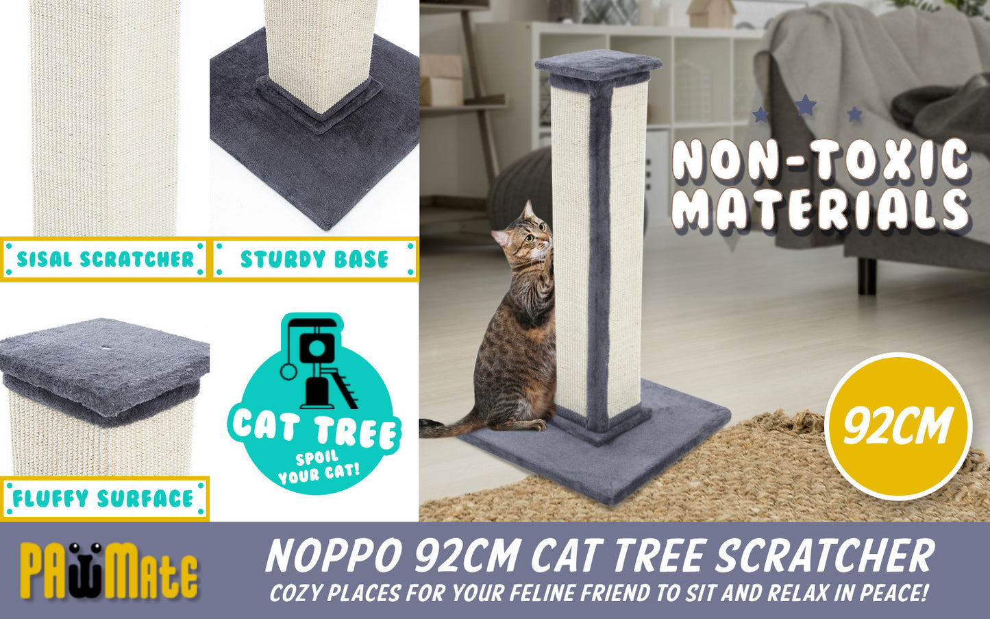 Cat Tree Pole Scratcher Noppo 92Cm Grey